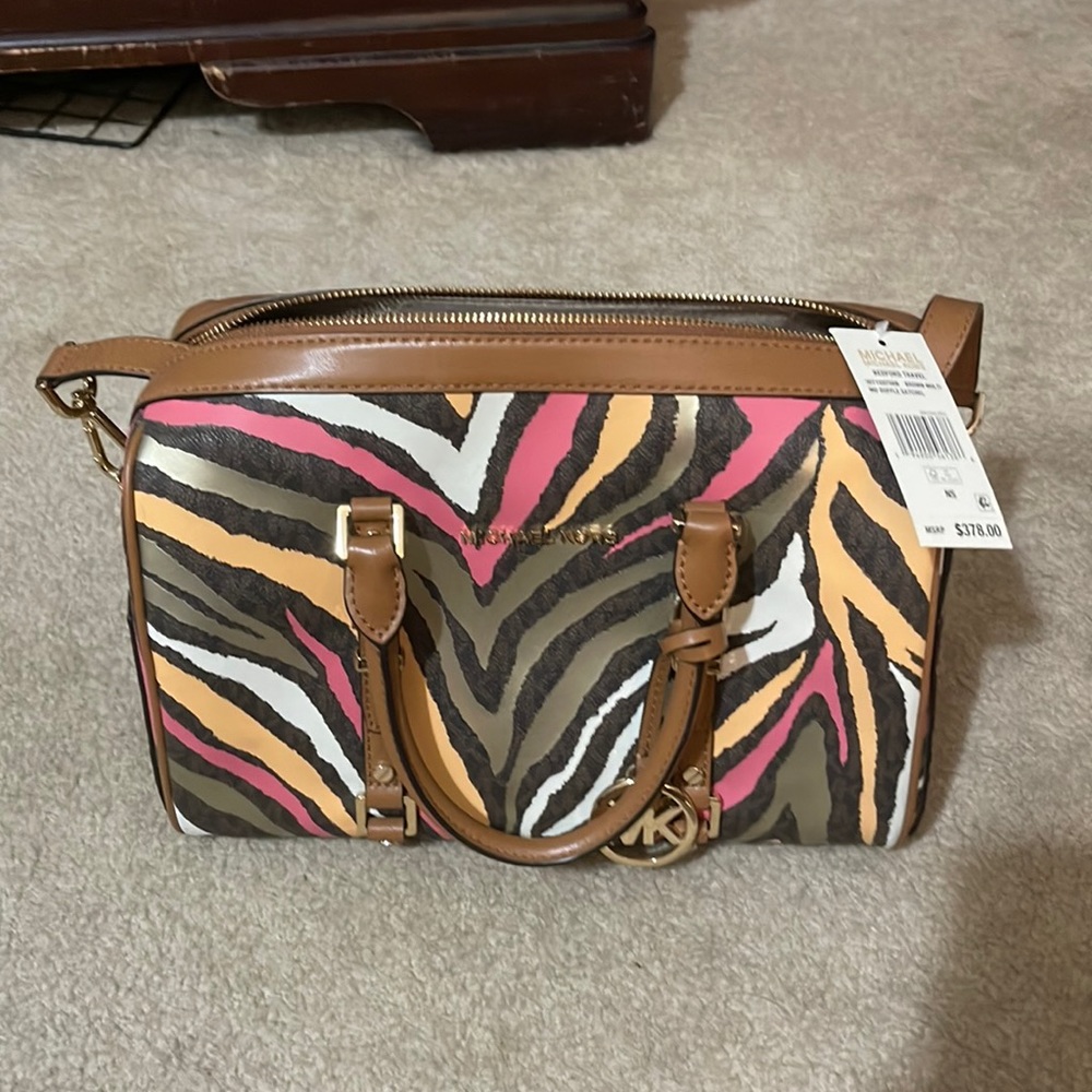 Brand New Authentic Michael Kors Bedford Brown Multi duffle Satchel